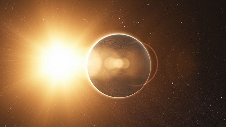 light of the sun making a corona around the earth